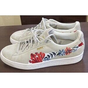 Size 8.5- PUMA Suede "Hyper Embellished" sneakers Grey Floral 50th Anniversary
